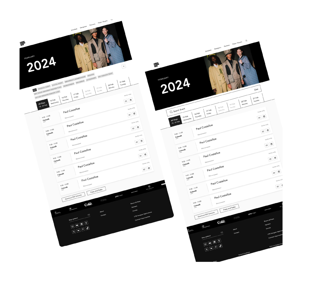 Website design for user-centric navigation on the London Fashion Week event page