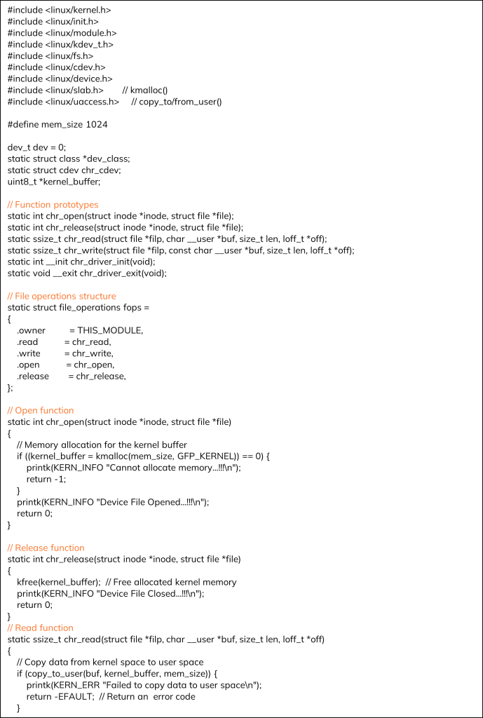 Linux Character Device Driver – Code Implementation